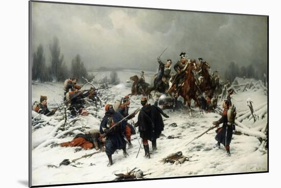 Prussian Uhlans Attacking French Zoaves, Franco Prussian War-Christian Sell-Mounted Giclee Print