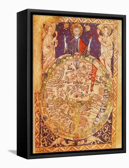 Psalter World Map-Science Source-Framed Stretched Canvas