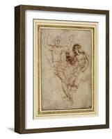 Psyche Presenting to Venus the Vase of Proserpine (Pen and Brown Ink over Red Chalk on Brownish Pap-Raphael-Framed Giclee Print