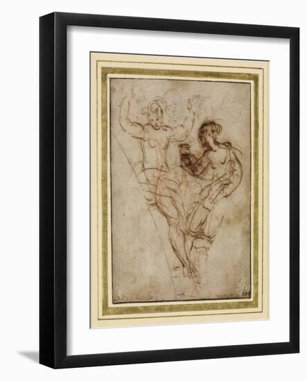 Psyche Presenting to Venus the Vase of Proserpine (Pen and Brown Ink over Red Chalk on Brownish Pap-Raphael-Framed Giclee Print