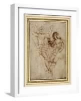 Psyche Presenting to Venus the Vase of Proserpine (Pen and Brown Ink over Red Chalk on Brownish Pap-Raphael-Framed Giclee Print