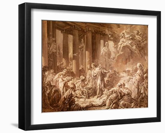 Psyche Receiving the Divine Honors (Preparatory Study), C.1740 (Oil Painting on Paper Mounted on Ca-Francois Boucher-Framed Giclee Print