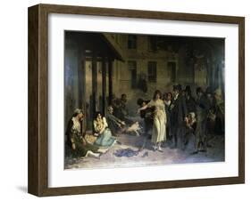 Psychiatrist Philippe Pinel (1745-1826) Releasing Insane from their Chains at Salpetriere Asylum in-Tony Robert-fleury-Framed Giclee Print