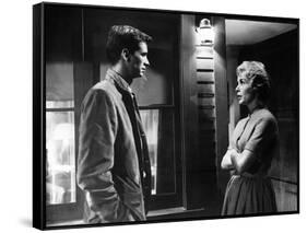 PSYCHO, 1960 directed by ALFRED HITCHCOCK Anthony Perkins / Janet Leigh (b/w photo)-null-Framed Stretched Canvas