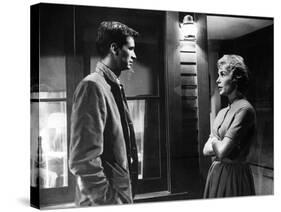 PSYCHO, 1960 directed by ALFRED HITCHCOCK Anthony Perkins / Janet Leigh (b/w photo)-null-Stretched Canvas