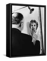 PSYCHO, 1960 directed by ALFRED HITCHCOCK On the set, Alfred Hitchcock directs Janet Leigh (b/w pho-null-Framed Stretched Canvas