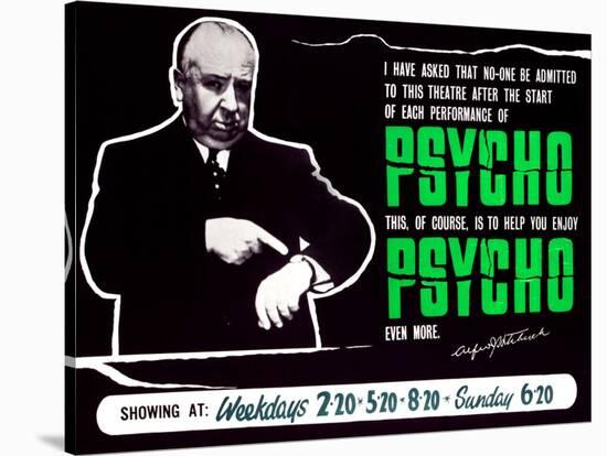 Psycho, Director Alfred Hitchcock On A British Quad, 1960-null-Stretched Canvas
