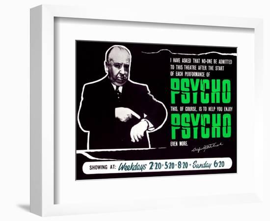 Psycho, Director Alfred Hitchcock On A British Quad, 1960-null-Framed Art Print