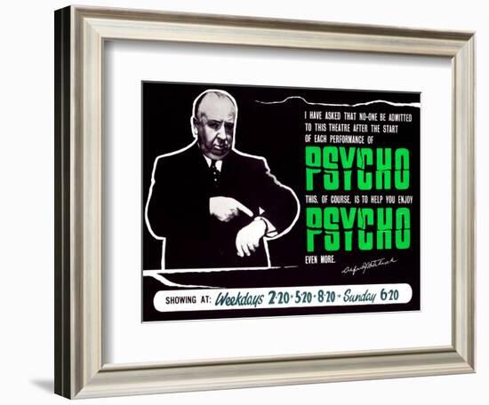 Psycho, Director Alfred Hitchcock On A British Quad, 1960-null-Framed Art Print