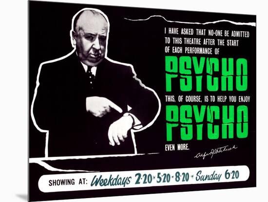 Psycho, Director Alfred Hitchcock On A British Quad, 1960-null-Mounted Art Print