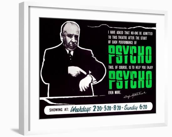 Psycho, Director Alfred Hitchcock On A British Quad, 1960-null-Framed Art Print