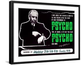 Psycho, Director Alfred Hitchcock On A British Quad, 1960-null-Framed Art Print