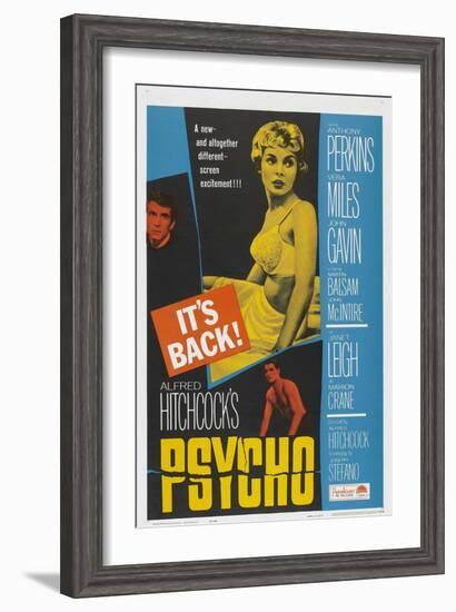 PSYCHO, US poster, Anthony Perkins (left), Janet Leigh (center), John Gavin (bottom), 1960-null-Framed Art Print