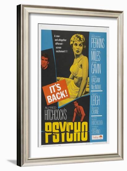 PSYCHO, US poster, Anthony Perkins (left), Janet Leigh (center), John Gavin (bottom), 1960-null-Framed Art Print