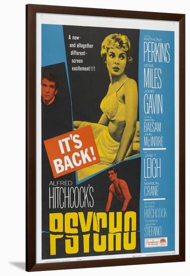 PSYCHO, US poster, Anthony Perkins (left), Janet Leigh (center), John Gavin (bottom), 1960-null-Framed Art Print