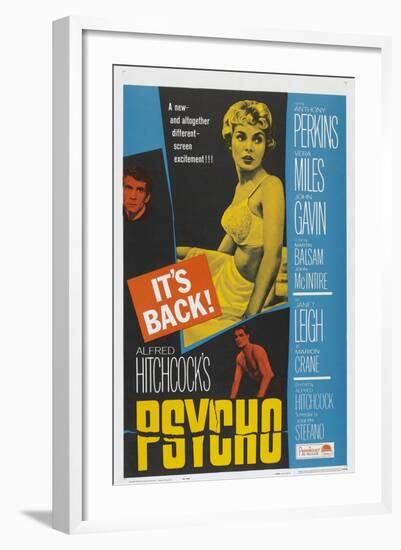 PSYCHO, US poster, Anthony Perkins (left), Janet Leigh (center), John Gavin (bottom), 1960-null-Framed Art Print