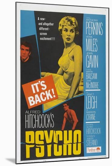 PSYCHO, US poster, Anthony Perkins (left), Janet Leigh (center), John Gavin (bottom), 1960-null-Mounted Art Print