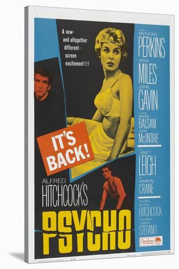 PSYCHO, US poster, Anthony Perkins (left), Janet Leigh (center), John Gavin (bottom), 1960-null-Stretched Canvas