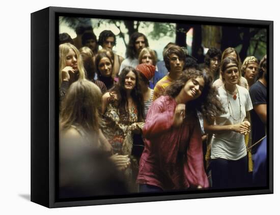 Psylvia, Dressed in Pink Indian Shirt Dancing in Crowd, Woodstock Music and Art Festival-Bill Eppridge-Framed Stretched Canvas