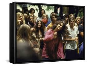 Psylvia, Dressed in Pink Indian Shirt Dancing in Crowd, Woodstock Music and Art Festival-Bill Eppridge-Framed Stretched Canvas