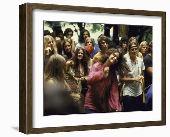 Psylvia, Dressed in Pink Indian Shirt Dancing in Crowd, Woodstock Music and Art Festival-Bill Eppridge-Framed Photographic Print