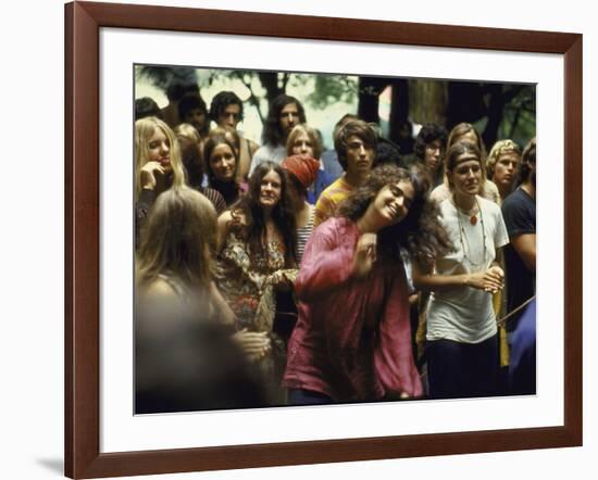 Psylvia, Dressed in Pink Indian Shirt Dancing in Crowd, Woodstock Music and Art Festival-Bill Eppridge-Framed Photographic Print