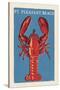 Pt. Pleasant Beach, New Jersey - Lobster Woodblock-Lantern Press-Stretched Canvas