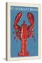 Pt. Pleasant Beach, New Jersey - Lobster Woodblock-Lantern Press-Stretched Canvas