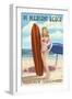 Pt. Pleasant Beach, New Jersey - Surfer Pinup Girl-Lantern Press-Framed Art Print