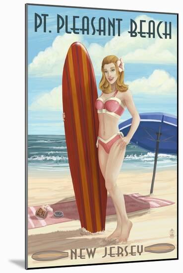 Pt. Pleasant Beach, New Jersey - Surfer Pinup Girl-Lantern Press-Mounted Art Print
