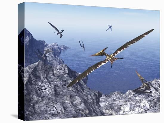 Pteranodon Birds Flying Above Coastal Rocks on a Beautiful Day-Stocktrek Images-Stretched Canvas