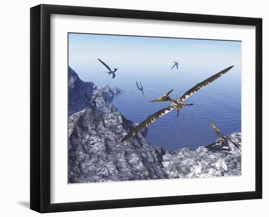 Pteranodon Birds Flying Above Coastal Rocks on a Beautiful Day-Stocktrek Images-Framed Art Print