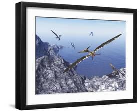 Pteranodon Birds Flying Above Coastal Rocks on a Beautiful Day-Stocktrek Images-Framed Art Print