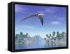 Pteranodon Birds Flying Above Islands with Palm Trees-null-Framed Stretched Canvas