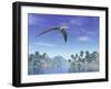 Pteranodon Birds Flying Above Islands with Palm Trees-null-Framed Art Print