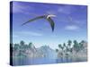 Pteranodon Birds Flying Above Islands with Palm Trees-null-Stretched Canvas