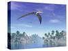 Pteranodon Birds Flying Above Islands with Palm Trees-null-Stretched Canvas