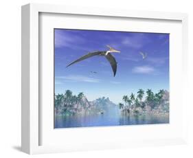 Pteranodon Birds Flying Above Islands with Palm Trees-null-Framed Art Print