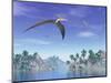 Pteranodon Birds Flying Above Islands with Palm Trees-null-Mounted Art Print