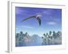 Pteranodon Birds Flying Above Islands with Palm Trees-null-Framed Art Print