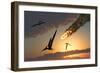 Pteranodons in Flight, Unaware of the Danger That a Crashing Asteroid Is About to Bring-null-Framed Art Print