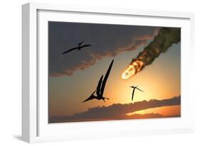 Pteranodons in Flight, Unaware of the Danger That a Crashing Asteroid Is About to Bring-null-Framed Art Print