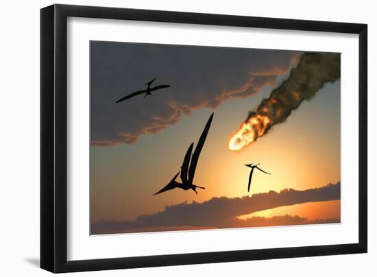 Pteranodons in Flight, Unaware of the Danger That a Crashing Asteroid Is About to Bring-null-Framed Premium Giclee Print