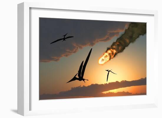 Pteranodons in Flight, Unaware of the Danger That a Crashing Asteroid Is About to Bring-null-Framed Premium Giclee Print