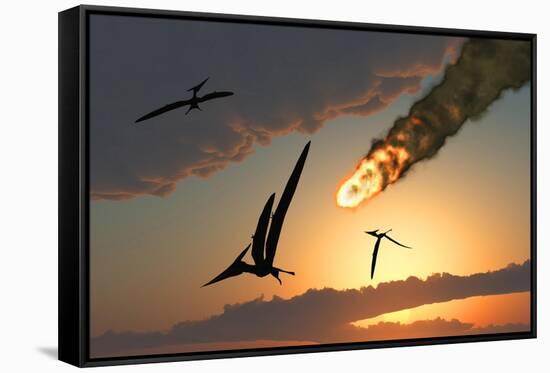 Pteranodons in Flight, Unaware of the Danger That a Crashing Asteroid Is About to Bring-null-Framed Stretched Canvas