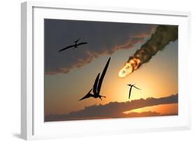 Pteranodons in Flight, Unaware of the Danger That a Crashing Asteroid Is About to Bring-null-Framed Art Print