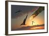 Pteranodons in Flight, Unaware of the Danger That a Crashing Asteroid Is About to Bring-null-Framed Art Print