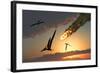 Pteranodons in Flight, Unaware of the Danger That a Crashing Asteroid Is About to Bring-null-Framed Art Print