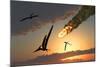 Pteranodons in Flight, Unaware of the Danger That a Crashing Asteroid Is About to Bring-null-Mounted Art Print