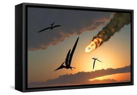 Pteranodons in Flight, Unaware of the Danger That a Crashing Asteroid Is About to Bring-null-Framed Stretched Canvas
